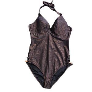 Freya Womens One Piece Swimsuit, Metallic, Underwire Support, Halter, 34DD